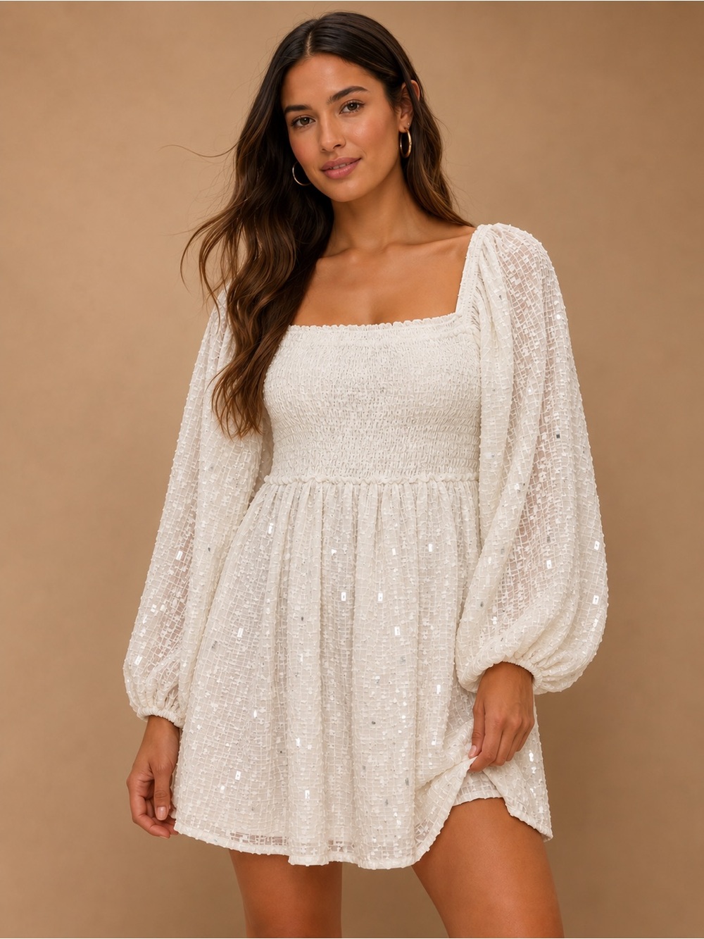 ARULA Xquisite White Smocked Swiss Dot Babydoll Mini Dress XL NWT